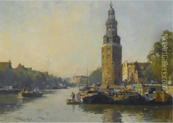A View Of The Montelbaanstoren, Amsterdam Oil Painting - Cornelis Vreedenburgh