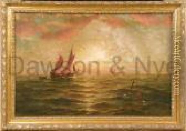 Ships Sailing Into The Sunset Oil Painting - Dey De Ribcowsky