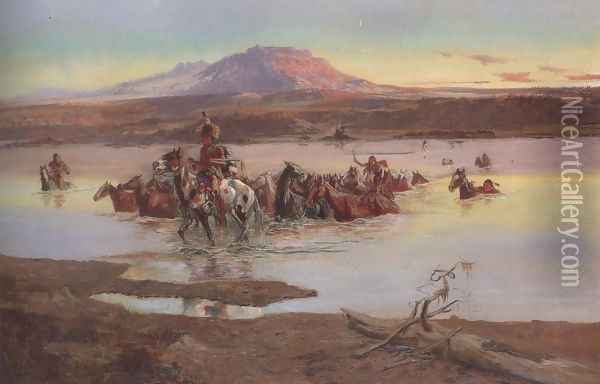 Fording The Horse Herd 1900 Oil Painting - Charles Marion Russell
