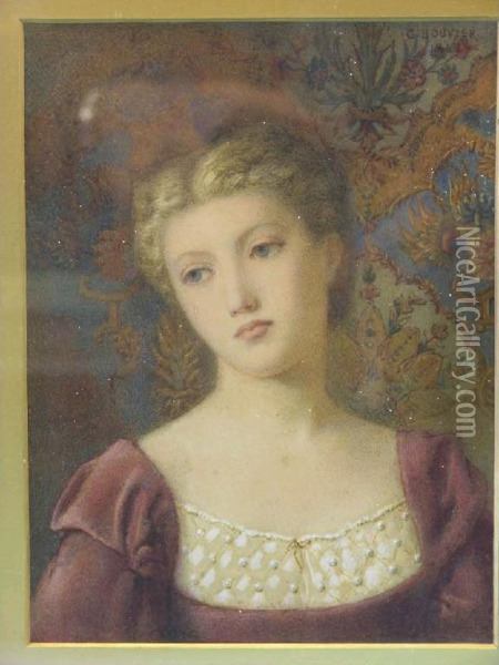 Portrait Bust Of A Young Female, 
Entitled Verso La Veneziana Oil Painting - Gustavus Arthur Bouvier