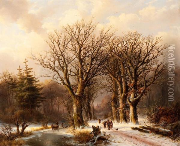 Winter In The Reichswald Oil Painting - Johann Bernard Klombeck