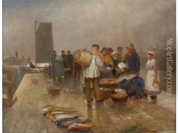 Le Marche Aux Poissons Oil Painting - Hans Herrmann
