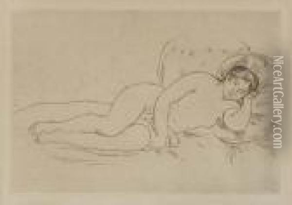 Femme Nue Couche, Tournee A Droite (2eme Planche) Oil Painting - Pierre Auguste Renoir