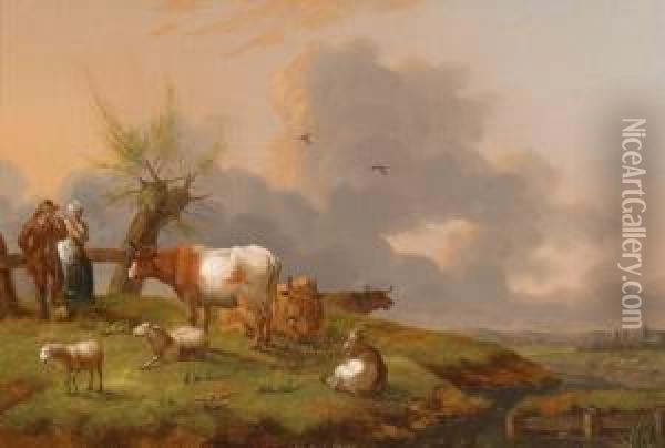 Sunny Late Afternoon In The Meadow Oil Painting - Pieter Gerardus Van Os