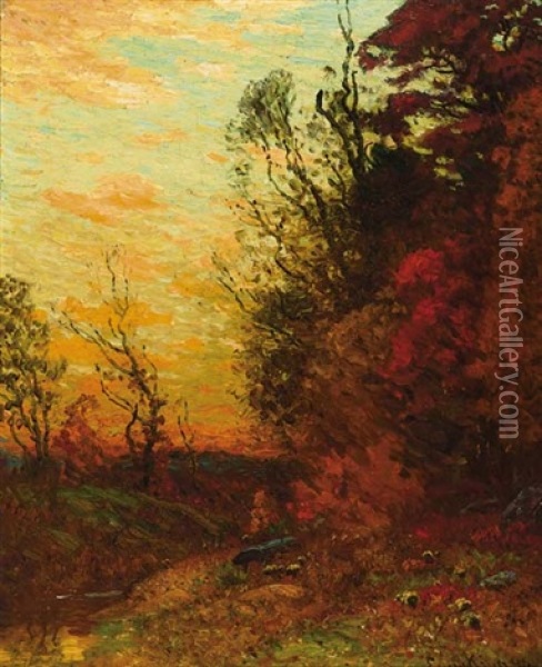Autumn Scene At Sunset Oil Painting - John Joseph Enneking