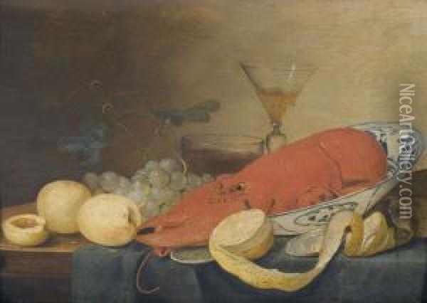 Stillleben Mit Hummer Und Fruchten. Oil Painting - Pieter Van Overschie