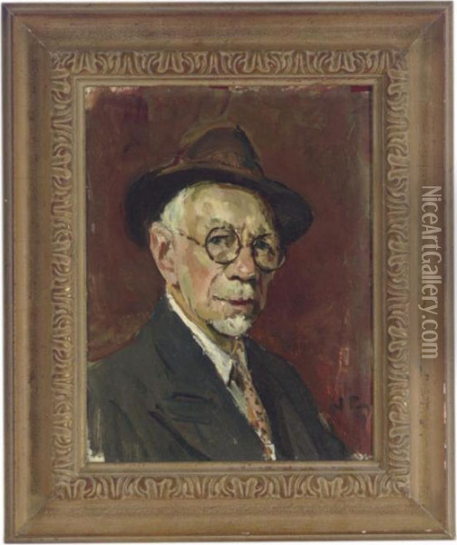 Portrait Of A Man With Glasses And A Brown Hat Oil Painting - Jules Eugene Pages