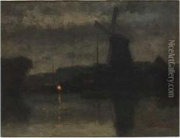 Evening Falling In Over A Water Landscape Oil Painting - Eduard Karsen