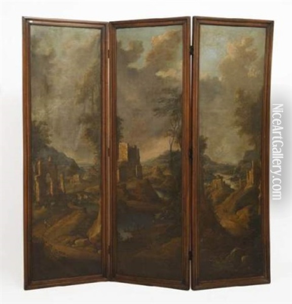 Ruines Dans Un Paysage Italianisant (triptych) Oil Painting - Isaac de Moucheron
