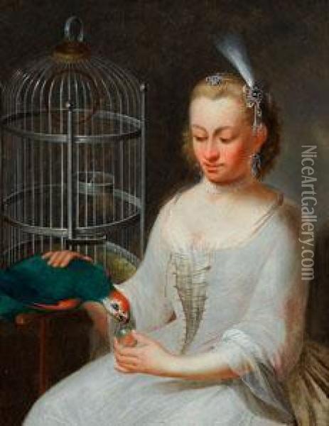 Junge Dame Mit Einem Papagei Oil Painting - Johann Heinrich The Elder Tischbein
