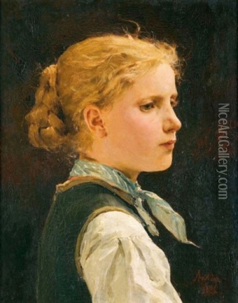 Bildnis Eines Madchens (portrait Of A Girl) Oil Painting - Albert Anker