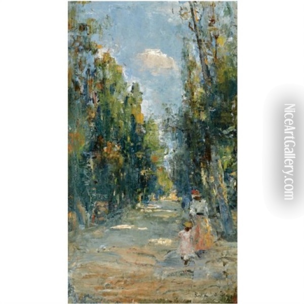 Figures Strolling In A Park Oil Painting - Paul Rink