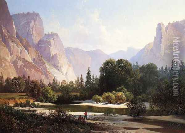 Piute Indians in Yosemite Valley Oil Painting - Thomas Hill