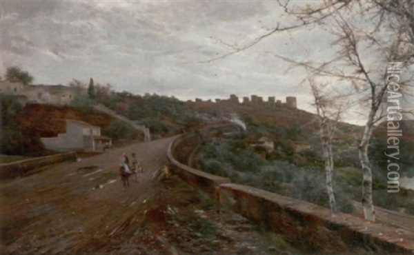 Grose Landschaft Bei Alcala De Guardaira (sevilla). Blick Von Der Ebene Auf Die Festungsanlage Oil Painting - Manuel Garcia y Rodriguez