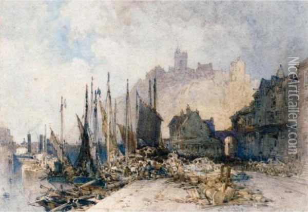 The Fish Market, Folkestone Harbour Oil Painting - William Callow