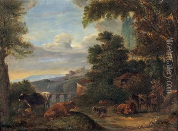 Troupeau Dans Un Paysage Oil Painting - Edmond Joseph De Pratere