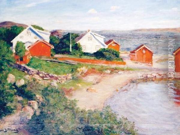 Kystlandskap Med Hus Oil Painting - Jakob Bratland