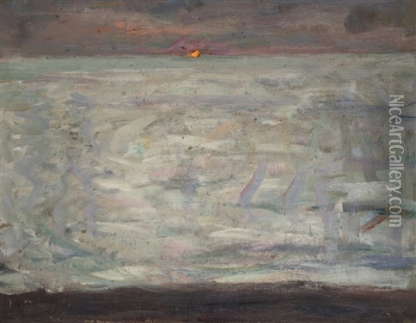 Solnedgang Over Havet Oil Painting - Richard (Sven R.) Bergh