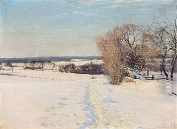 Danish Winter Landscape Oil Painting - Sigvard Marius Hansen