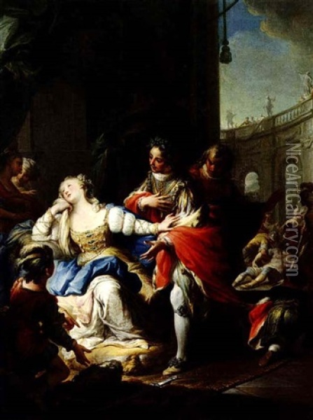 A Regal Scene, Possibly The Story Of Tomyris Oil Painting - Carle van Loo