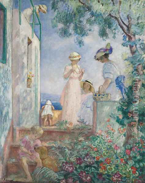 Jeunes filles sur une terrasse. Sainte-Maxime Oil Painting - Henri Lebasque