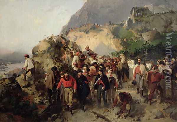 The Injured Garibaldi 1807-82 in the Aspromonte Mountains Oil Painting - Girolamo Induno