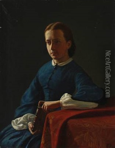 Portrait Of The Artist's Fiancee, Later His Wife, Anna Aegidia Rasmussen Oil Painting - Carl (Jens Erik C.) Rasmussen