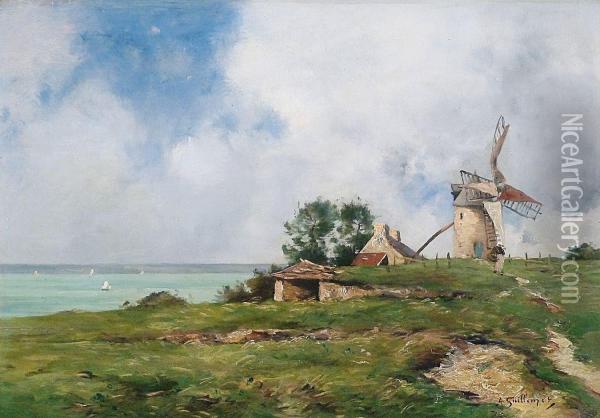 Promeneusepres Dun Moulin A Vent En Bord De Mer En Bretagne Oil Painting - Jean Baptiste Antoine Guillemet