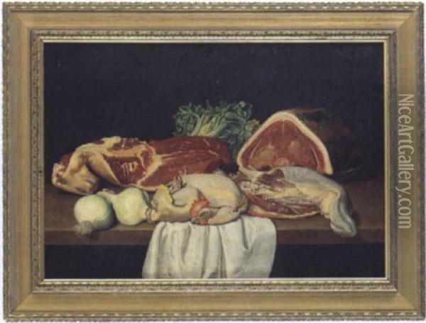 Stilleben Mit Fleisch, Geflugel Und Gemuse Auf Einer Tischplatte Oil Painting - Jacob Samuel Beck