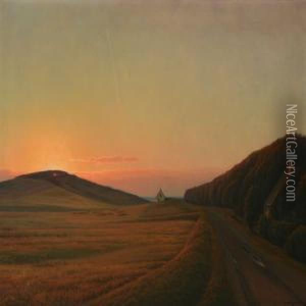 Landscape From Denmark At Sunset Oil Painting - Albert Edward Wang