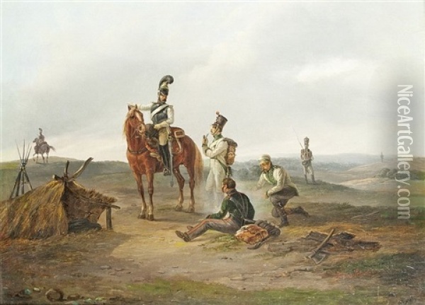 Soldaten Im Feld Oil Painting - Julius Carl Schulz
