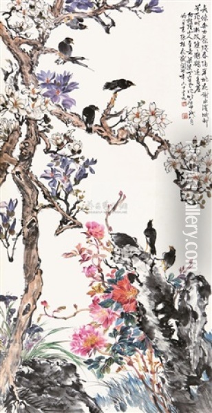 Bird And Flowers Oil Painting -  Ding Baoshu