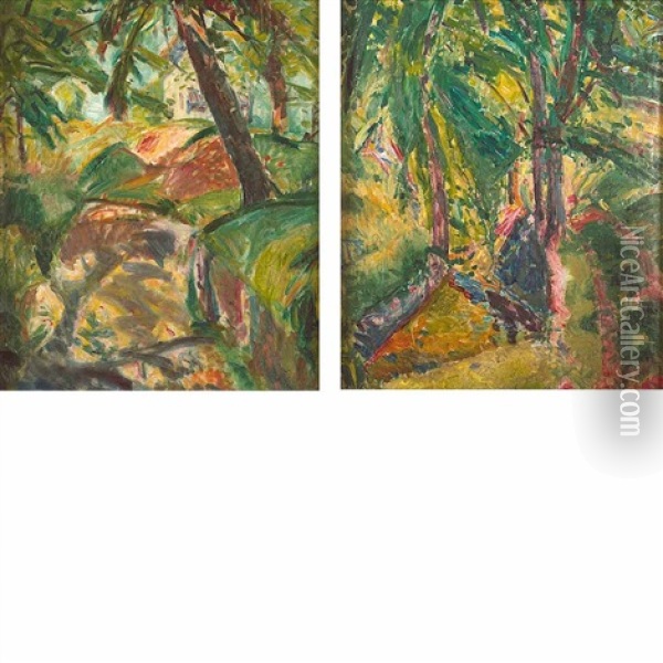 The House Through The Trees, Marlboro, New York And Forest Interior : A Double-sided Work Oil Painting - Alfred Henry Maurer