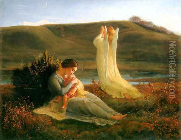 The Poem of the Soul The Angel and the Mother Oil Painting - Louis Janmot