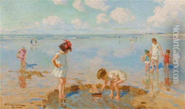 Kinder Am Strand Oil Painting - Charles Garabed Atamian
