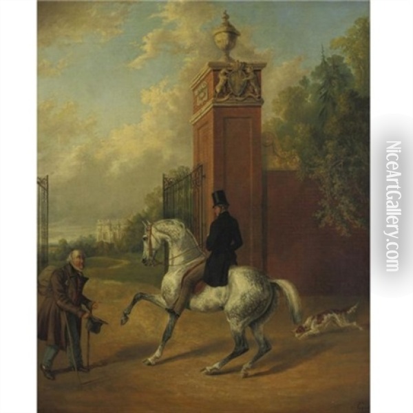Henry Thomas, Third Earl Of Chichester Entering The Gate Of Starmer, Sussex Oil Painting - Edwin Cooper