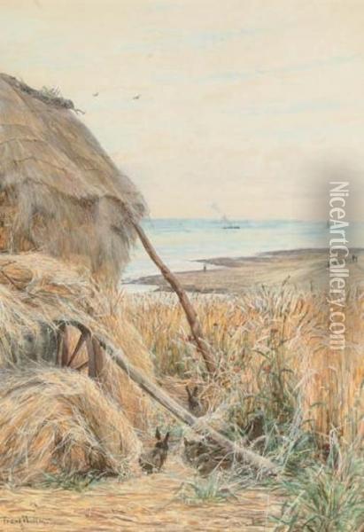 Rabbits By A Haystack (illustrated); And Heading Off To The Fishing Grounds Oil Painting - Frank Walton