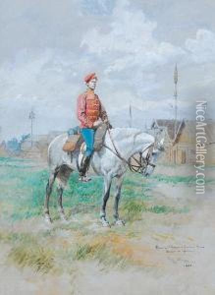 Russian Hussar Oil Painting - Georges Bertin, Dit Scott De Plagnolles