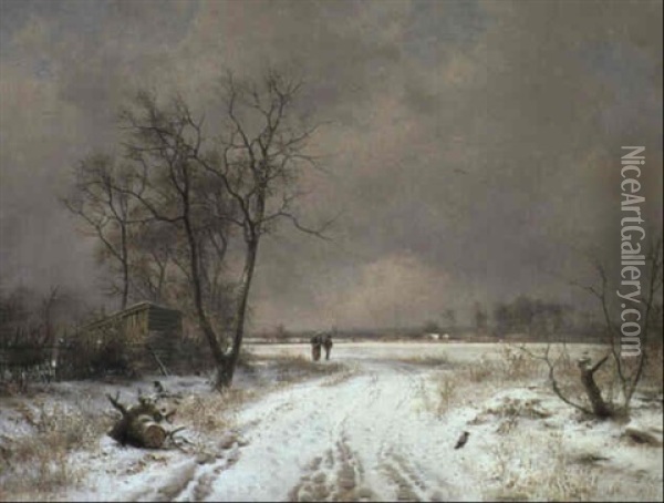 Vandrande Pa Vinterv,g Oil Painting - Frederik Niels Martin Rohde