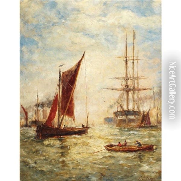 Boats In A Harbour Oil Painting - Paul Jean Clays