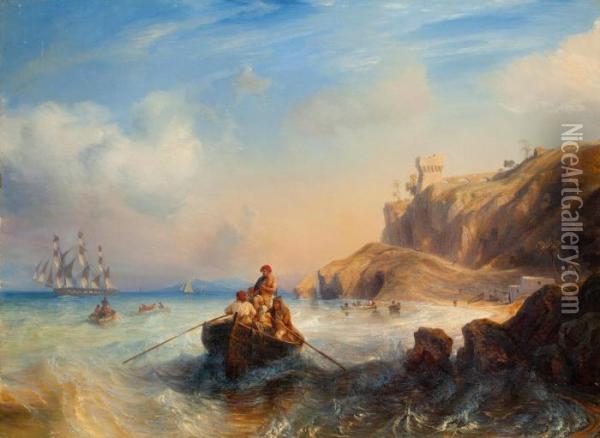 Shipsby The Coast Oil Painting - Theodore Gudin