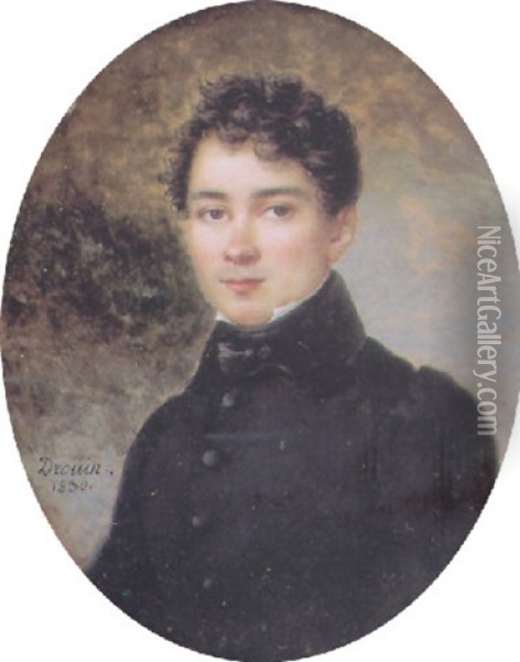 Portrait Of A Gentleman In Dark Grey Jacket With Black Collar Oil Painting - Jean-Pierre Drouin