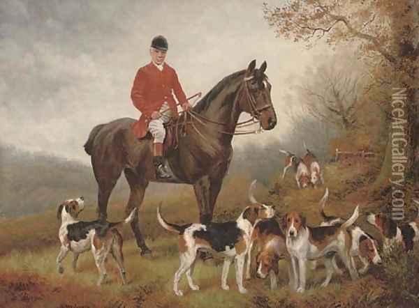 A gentleman with his hunter and hounds Oil Painting - Wilson Hepple