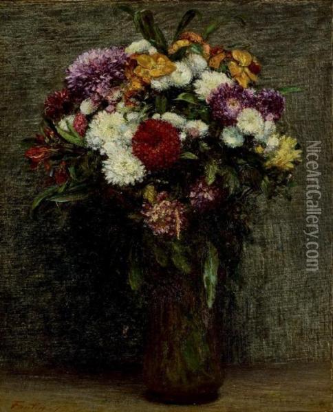 Chrysanthemes Et Giroflees Oil Painting - Ignace Henri Jean Fantin-Latour