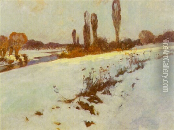 Fluslandschaft Im Winter Oil Painting - Carl Kuestner