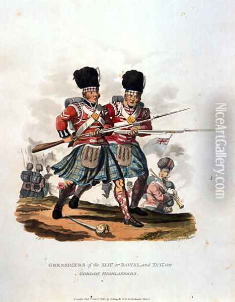 Grenadiers of the 42nd or Royal and 141st or, Gordon Highlanders, from Costumes of the Army of the British Empire, according to the last regulations 1812, engraved by J.C. Stadler, published by Colnaghi and Co. 1812-15 Oil Painting - Charles Hamilton Smith
