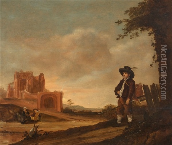 Landschaft Mit Ruine Und Staffagefiguren Oil Painting - Benjamin Gerritsz Cuyp