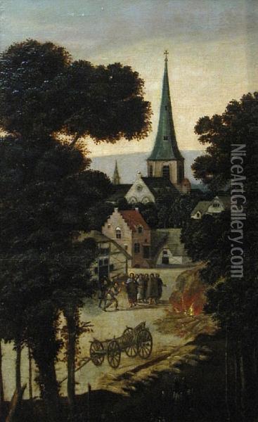 A View Of A Town With Christ And Hisdisciples Oil Painting - Lucas van Valckenborch