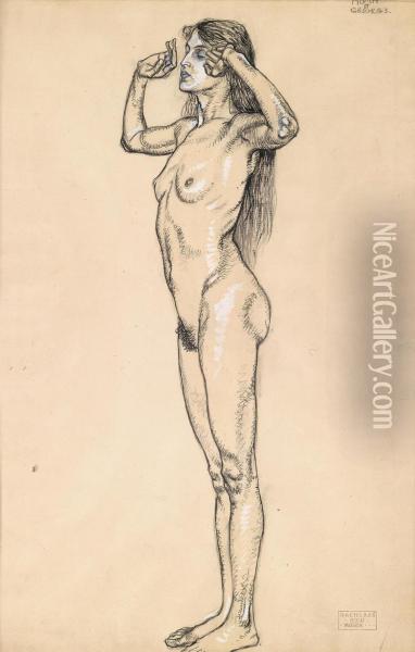 Female Nude With Raisedarms Oil Painting - Koloman, Kolo Moser