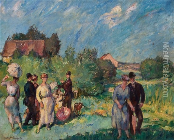 Festliche Gesellschaft Im Grunen Oil Painting - Robert Engels